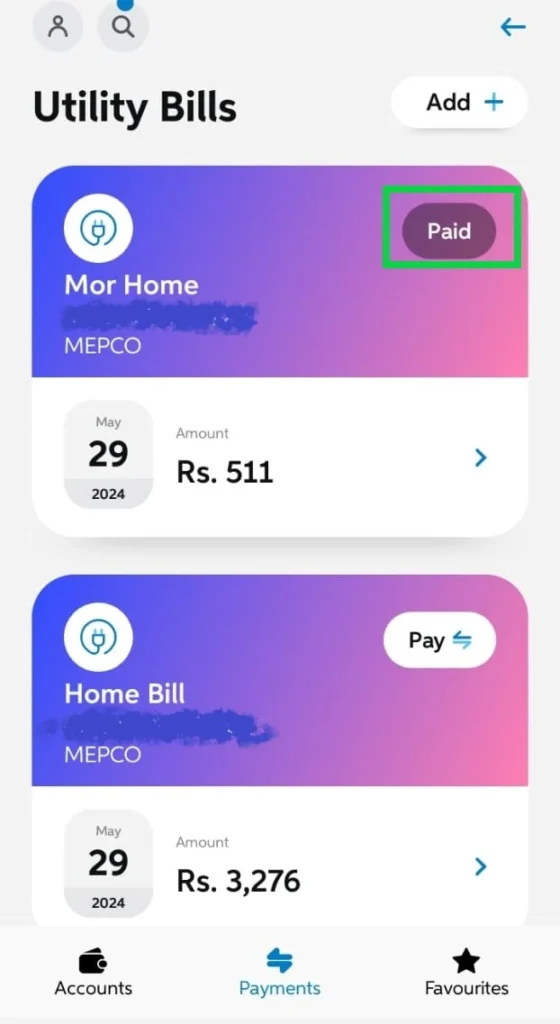 MEPCO bill paid Status
