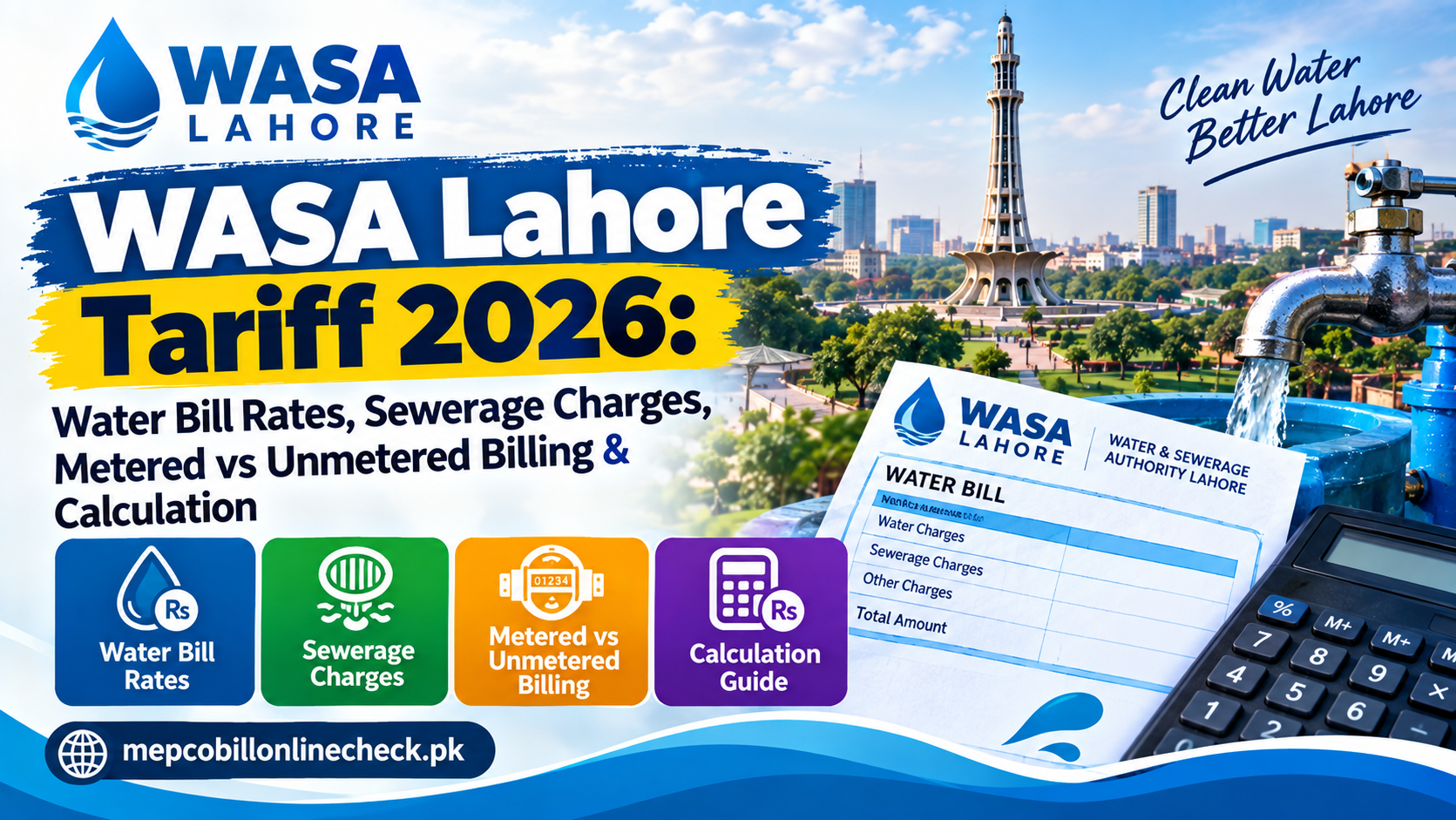 WASA Lahore Tariff 2026 Water Bill Rates, Sewerage Charges, Metered vs Unmetered Billing & Calculation