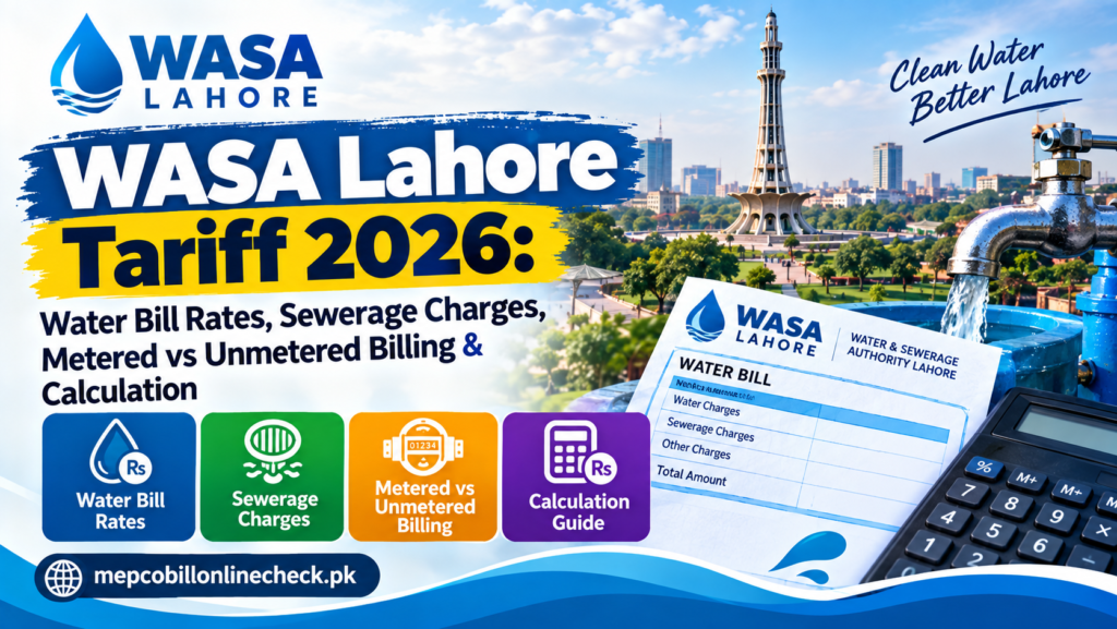 WASA Lahore Tariff 2026 Water Bill Rates, Sewerage Charges, Metered vs Unmetered Billing & Calculation